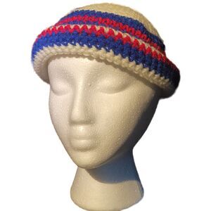 July 4th Red White Blue Hand Crocheted Beanie Cap - Unisex, All Ages, Handmade